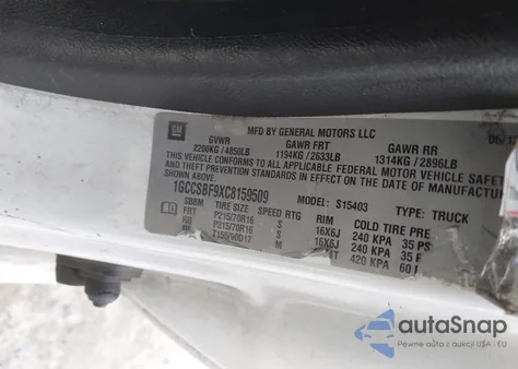 2012 Chevrolet Colorado Work Truck from USA, damaged, VIN 1GCCSBF9XC8159509